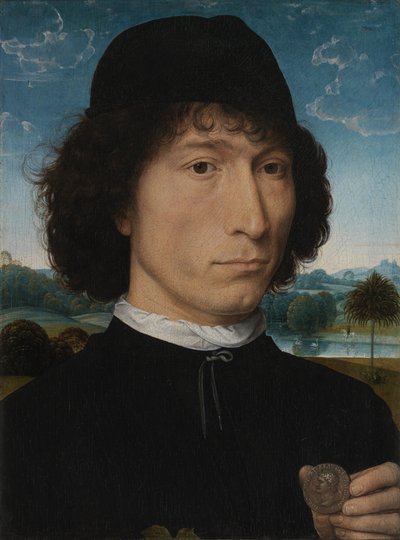Retrato de un Hombre con una Moneda Romana de Hans Memling
